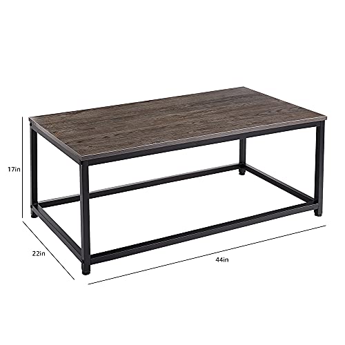 AZL1 Life Concept Coffee Table with Metal Frame,Clean, contemporary design meets rustic industrial style，for living room, office, Dark Brown/Black