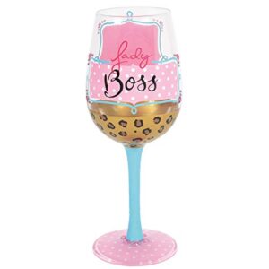 Enesco Designs by Lolita Lady Boss Hand-Painted Artisan Wine Glass, 1 Count (Pack of 1), Multicolor