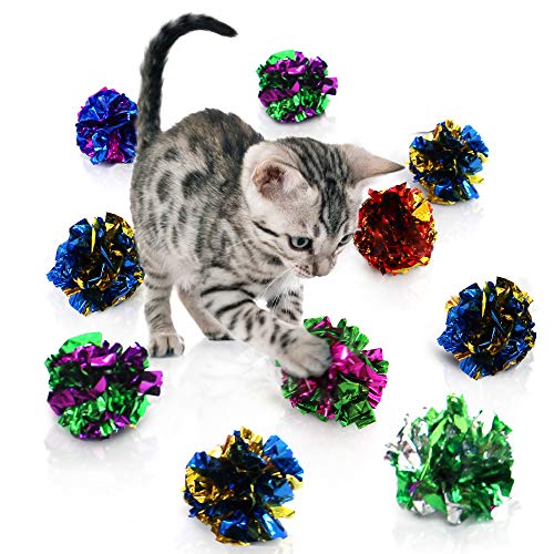 Meric 10 Pack Parrot Mylar Crinkle Balls, 2-Inches Multicolored Balls, Save Your Toes with Irresistible Crinkle, Great Value Means Lots of Crinkle for Your Parrots, Cats and Kittens to Discover