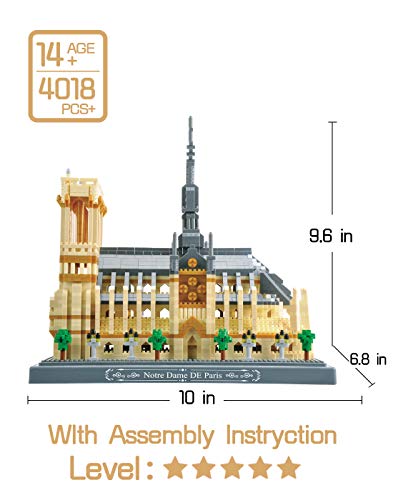 NeoLeo Micro Block Architecture Model Notre Dame de Paris French, Challenge for Adults Children, Cathedral Architecture Church Building Model Kits, 4018 Pieces