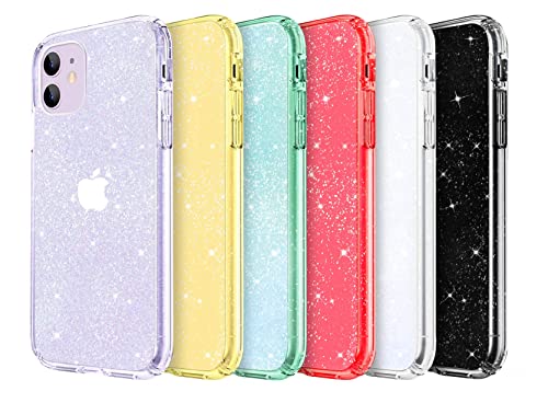 JJGoo Compatible with iPhone 11 Case, Clear Glitter Sparkle Bling Anti-Scratch Shockproof Protective Flexible Phone Cases Cute Slim Thin Bumper Cover for Women Girls (6.1 inch) 2019