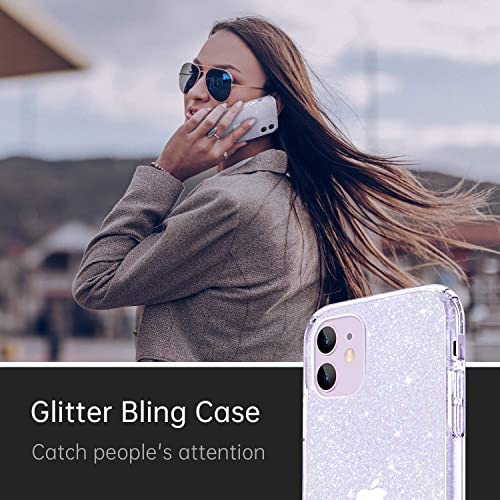 JJGoo Compatible with iPhone 11 Case, Clear Glitter Sparkle Bling Anti-Scratch Shockproof Protective Flexible Phone Cases Cute Slim Thin Bumper Cover for Women Girls (6.1 inch) 2019