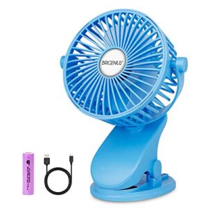 brigenius clip on stroller fan, battery operated portable mini desk fan rechargeable, usb powered clip fan for baby stroller office outdoor travel, blue