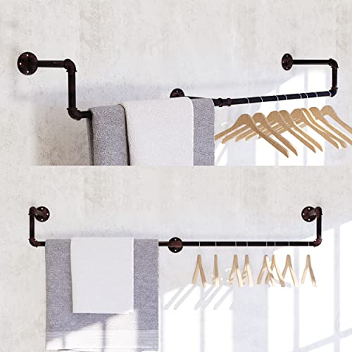 GWH Industrial Pipe Clothing Rack, Wall Mounted Clothes Rack, Industrial Clothing Rack, Pipe Clothing Rack, Closet Rods for Hanging Clothes, 100% Galvanized Steel (59 in, Brush Red Coper)