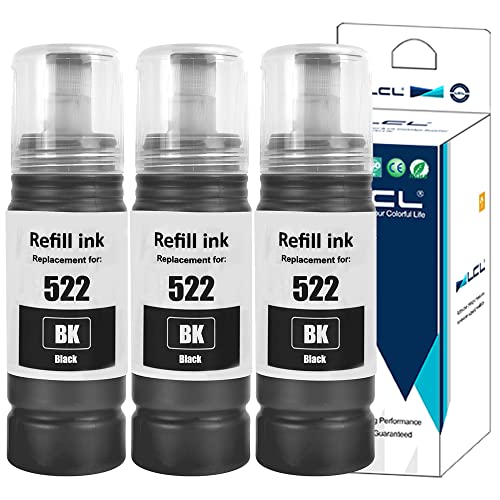 LCL Compatible Refill Ink Bottle Replacement for 522 T522 T522120 ET-2720 Workforce ET-4700 (3-Pack, Black)