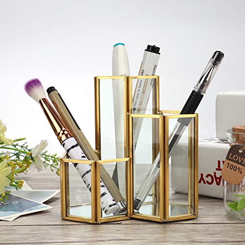 Makeup Brush Holder, with Non Slip Bottom Elegant Design Gold Glass Stationery Organizer, for Home Decor Desk Dresser for Office Decor