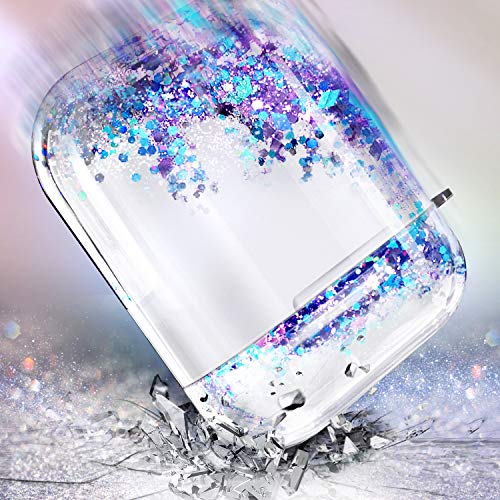 E-Began Glitter Liquid Case Designed for Airpods, Sparkle Flowing Floating Durable Girls Cute Clear Hard Cover Carrying Case Compatiable with Apple AirPods 1st/2nd -Purple/Blue