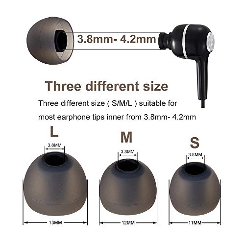 Earbud Tips Soft Silicone Earbuds Replacement Tips Fit for in-Ear Headphones(Inner Hole from 3.8mm -4.2mm Earphones) 9 Pairs S/M/L,Black