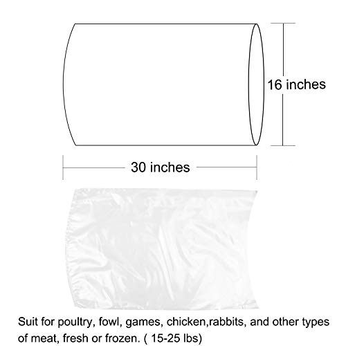 Large Turkey Shrink Bags,30Pcs 16x30 Inches Clear Poultry Heat Shrink Bags BPA Free Freezer Safe with Zip Ties, Silicone Straw for Turkey,Chickens,Rabbits