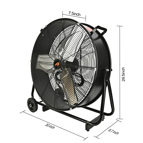 AA011 24-Inch High Velocity Industrial Drum Fan, 7500 CFM Air Circulator for Warehouse, Garage, Workshop and Barn Use,Two-Speed