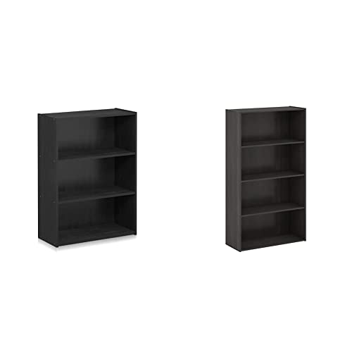 Furinno Pasir 4-Tier Bookcase/Bookshelf/Storage Shelves, Espresso & Pasir 3-Tier Open Shelf Bookcase, Americano