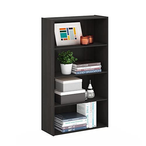 Furinno Pasir 4-Tier Bookcase/Bookshelf/Storage Shelves, Espresso & Pasir 3-Tier Open Shelf Bookcase, Americano