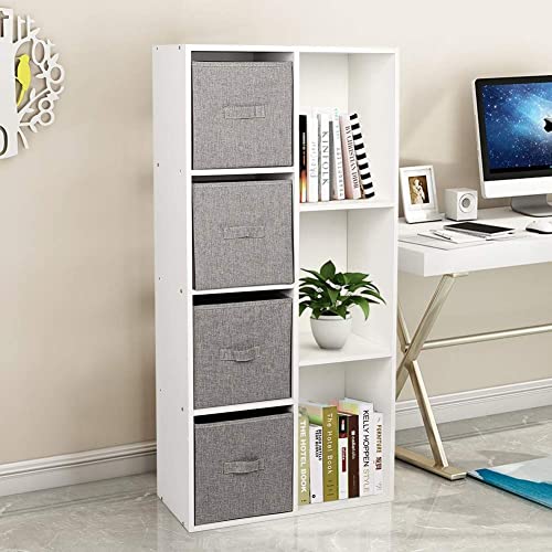 7 Cube Storage Organizer, Drawers and Cubes Shelves with 3 Open Cubes Bookcase and 4 Bins Drawers Storage Bookshelf Display for Bedroom Living Room Home Office, White