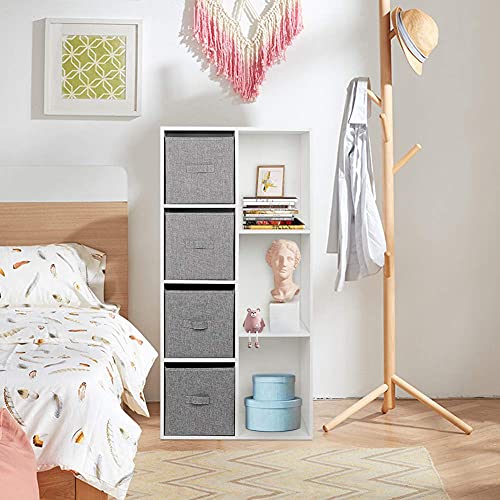 7 Cube Storage Organizer, Drawers and Cubes Shelves with 3 Open Cubes Bookcase and 4 Bins Drawers Storage Bookshelf Display for Bedroom Living Room Home Office, White