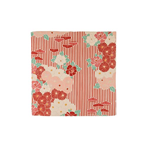 NOREN Furoshiki Wrapping Cloth Small 19.7 inches (50 cm) (Retro Flower Red), Made in Japan 100% Cotton Japanese Bento Lunch Bag Japanese Bandana