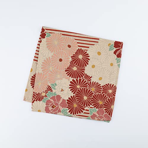 NOREN Furoshiki Wrapping Cloth Small 19.7 inches (50 cm) (Retro Flower Red), Made in Japan 100% Cotton Japanese Bento Lunch Bag Japanese Bandana