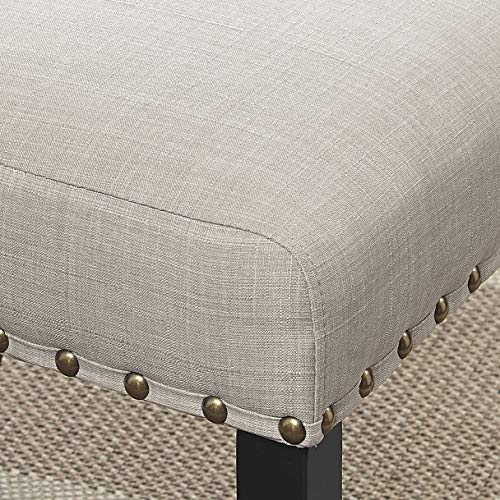 Roundhill Furniture Biony Tan Fabric Dining Chairs with Nailhead Trim, Set of 2 & Biony Fabric Dining Bench with Nailhead Trim, Tan