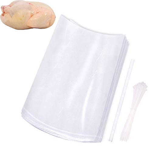 Turkey Shrink Bags,50Pcs 14x23 Inches Clear Poultry Shrink Bags BPA Free Freezer Safe with 50 Zip Ties and a Silicone Straw for Chickens,Turkey,Rabbits