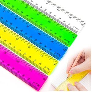 12 inch colorful plastic ruler, kids ruler for school, ruler with centimeters and inches, clear rulers, school ruler, 5 pack standard ruler