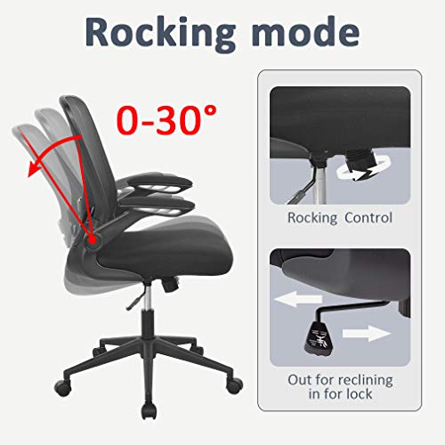 BestOffice Ergonomic Desk Mesh Computer Swivel Rolling Mid Back Task Lumbar Support Flip-up Arms Massage Adjustable Chair for Women Adults, Black