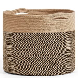 goodpick large cotton rope basket 15.8"x15.8"x13.8"-baby laundry basket woven blanket basket nursery bin, jute
