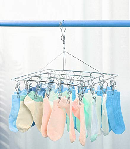 Clothes Drying Racks Clothes Clip Hangers with 36 Clips,Stainless Steel Hangers Clip Dry Hanger Laundry Rack for Drying Lingerie,Bras,Socks,Underwear,Baby Clothes,Brief,Scarf,Diaper,Towel (1 Pack)