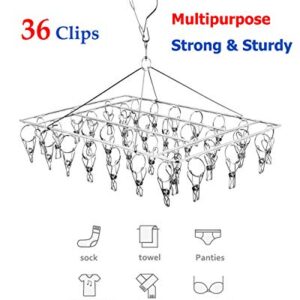 Clothes Drying Racks Clothes Clip Hangers with 36 Clips,Stainless Steel Hangers Clip Dry Hanger Laundry Rack for Drying Lingerie,Bras,Socks,Underwear,Baby Clothes,Brief,Scarf,Diaper,Towel (1 Pack)