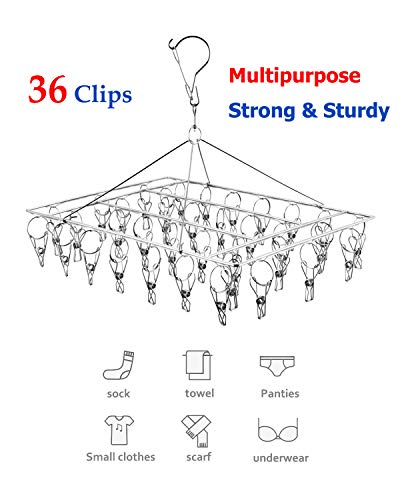 Clothes Drying Racks Clothes Clip Hangers with 36 Clips,Stainless Steel Hangers Clip Dry Hanger Laundry Rack for Drying Lingerie,Bras,Socks,Underwear,Baby Clothes,Brief,Scarf,Diaper,Towel (1 Pack)