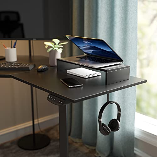 FEZIBO Dual Motor L Shaped Electric Standing Desk, 48 Inches Corner Sit Stand Desk, Home Office Adjustable Height Desk with Black Top and Black Frame