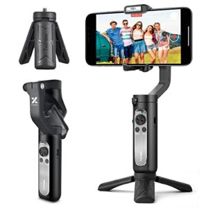 gimbal stabilizer for smartphone, 3-axis phone stabilizer with tripod, foldable phone gimbal for android and iphone 14 pro max, stabilizer for video recording with 600° auto rotation - hohem isteady x