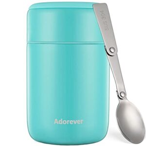 adorever 17oz/ 25oz thermos for hot food with spoon, leakproof lunch thermos for kids adults, soup thermos vacuum insulated food jars, blue