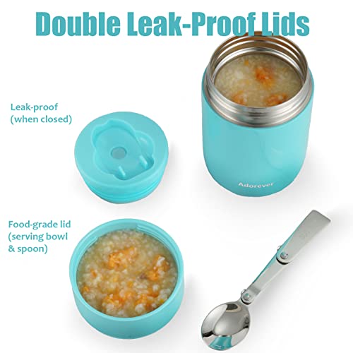 Adorever 17oz/ 25oz Thermos for Hot Food with Spoon, Leakproof Lunch Thermos for Kids Adults, Soup Thermos Vacuum Insulated Food Jars, Blue