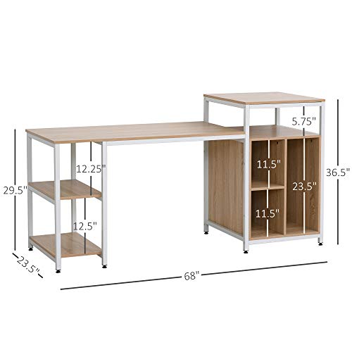 HOMCOM 68 Inch Office Table Computer Desk Workstation Bookshelf with CPU Stand, Spacious Storage Shelves & Chic Modern Woodgrain Design, Oak Wood Grain