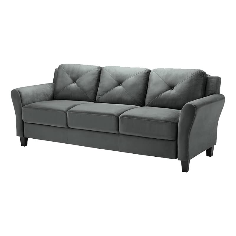 BOWERY HILL Microfiber Upholstery Living Room Sofa Couch in Dark Gray