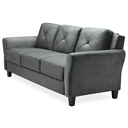 BOWERY HILL Microfiber Upholstery Living Room Sofa Couch in Dark Gray