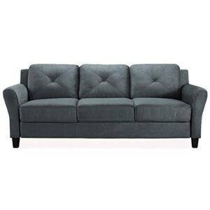 BOWERY HILL Microfiber Upholstery Living Room Sofa Couch in Dark Gray