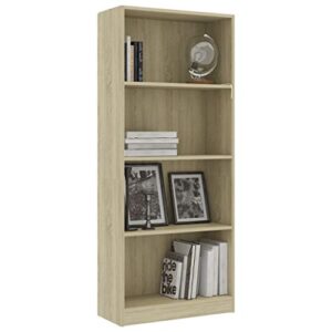 vidaXL 4-Tier Book Cabinet Home Living Room Bedroom Office Storage Rack Organizer Side Shelf Bookcase Furniture Sonoma Oak Engineered Wood