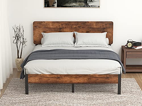 Allewie Full Size Platform Bed Frame with Wood headboard and Metal Slats/Rustic Country Style Mattress Foundation/Box Spring Optional/Strong Metal Slats Support/Easy Assembly