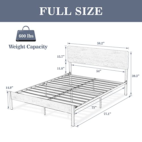 Allewie Full Size Platform Bed Frame with Wood headboard and Metal Slats/Rustic Country Style Mattress Foundation/Box Spring Optional/Strong Metal Slats Support/Easy Assembly