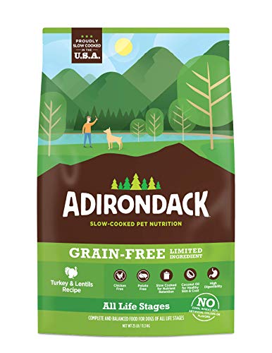 Adirondack Dog Food Made in USA [Limited Ingredient Grain Free Dog Food], All Life Stages Dry Dog Food, Turkey and Lentils Recipe, 25 lb. Bag