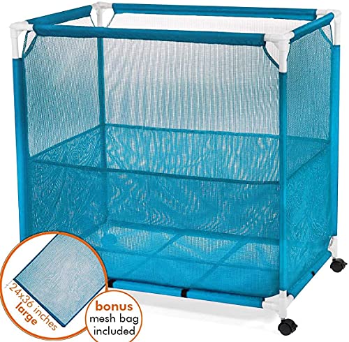 KITLIFE Pool Storage Bin, Pool Toy Storage Cart, Durable UV Resistant Fabric Resists Fading and Cracking, Medium Size 36 x 36 x 24, Bonus Mesh Bag Included Teal