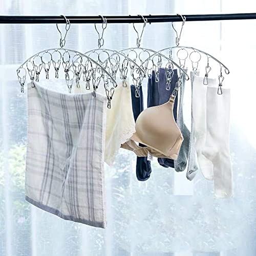 Suwimut 10 Pack Stainless Steel Laundry Drying Rack Clothes Hanger with 10 Clips Windproof for Drying Socks, Bras, Cloth Diapers, Towel, Underwear, Scarf, Hat, Pants and Gloves