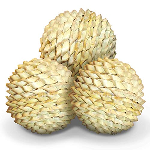 Meric Palm Leaf Ball, 3” Round Woven Chewing and Foot Toy with Pulp Paper for Parrots, Beak and Nail Conditioner, Keeps Birds Mentally and Physically Healthy, 3 Balls per Set