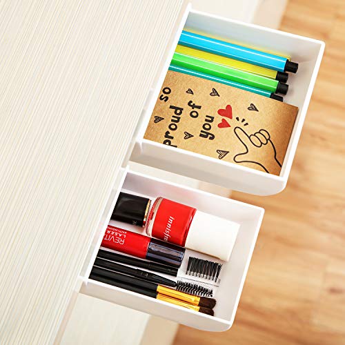 Boao 2 Pieces Desk Pencil Drawer Organizer Self-Adhesive Drawer Pencil Tray Pop-Up Latent Desktop Drawer Tray Expandable Under The Table Drawer Organizer for Office School Home Desk (White, 2 Size)