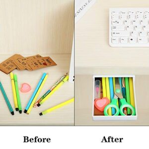 Boao 2 Pieces Desk Pencil Drawer Organizer Self-Adhesive Drawer Pencil Tray Pop-Up Latent Desktop Drawer Tray Expandable Under The Table Drawer Organizer for Office School Home Desk (White, 2 Size)