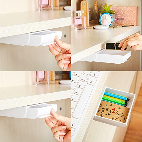 Boao 2 Pieces Desk Pencil Drawer Organizer Self-Adhesive Drawer Pencil Tray Pop-Up Latent Desktop Drawer Tray Expandable Under The Table Drawer Organizer for Office School Home Desk (White, 2 Size)