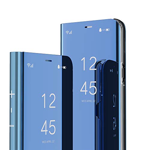 Asdsinfor Compatible with Xiaomi Redmi Note 9S Case Slim Stylish Make Up Mirror Case Multi-Function Flip with Stand Case Compatible with Xiaomi Redmi Note 9 Pro/Note 9 Pro MAX Mirror PU Blue QH