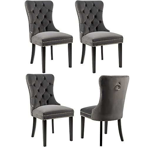 Dining Room Chairs Set of 4 Button-Tufted Accent Armless Modern Velvet Upholstered Padded Parson Side Chairs with Sturdy Legs for Kitchen Restaurant Office Lobby Lounge Living Room (Dark Grey)