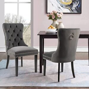 Dining Room Chairs Set of 4 Button-Tufted Accent Armless Modern Velvet Upholstered Padded Parson Side Chairs with Sturdy Legs for Kitchen Restaurant Office Lobby Lounge Living Room (Dark Grey)