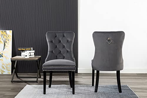 Dining Room Chairs Set of 4 Button-Tufted Accent Armless Modern Velvet Upholstered Padded Parson Side Chairs with Sturdy Legs for Kitchen Restaurant Office Lobby Lounge Living Room (Dark Grey)